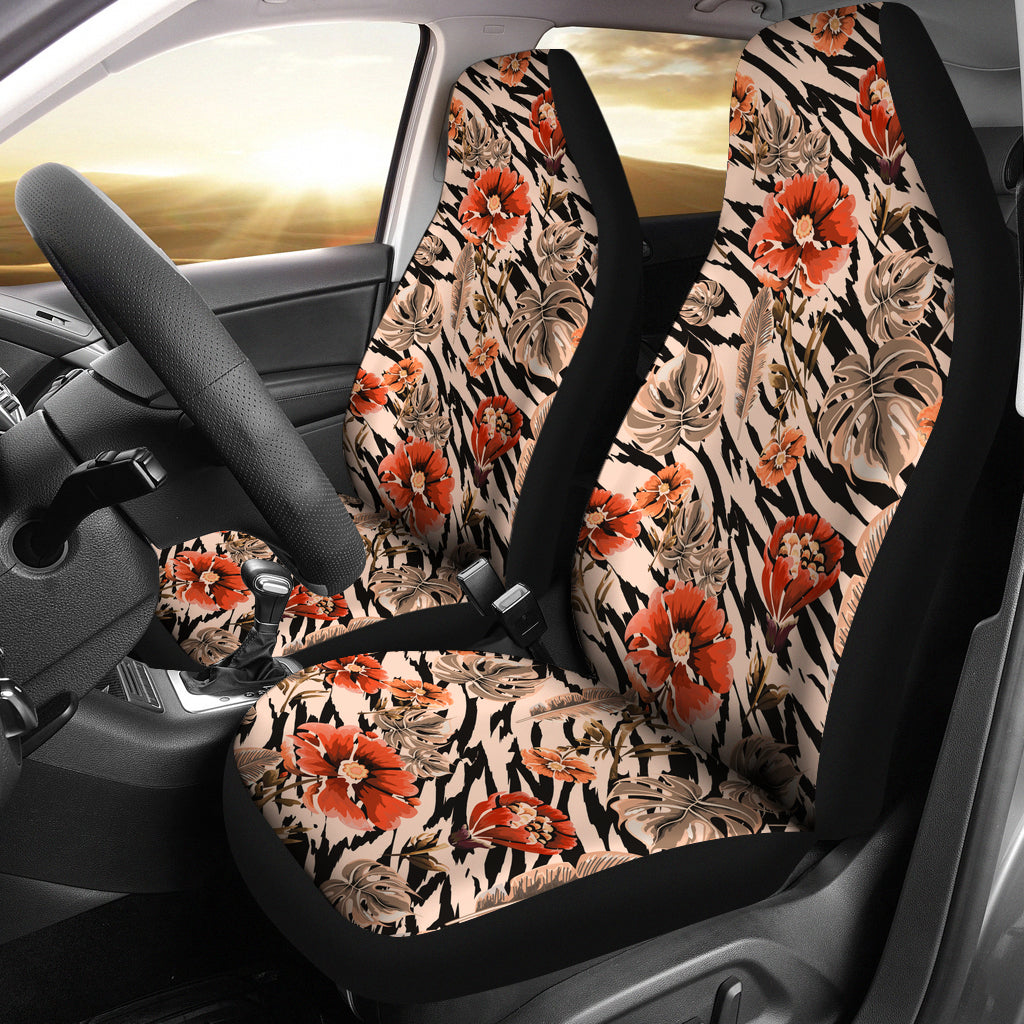 Red Flower Zebra Art Seat Covers