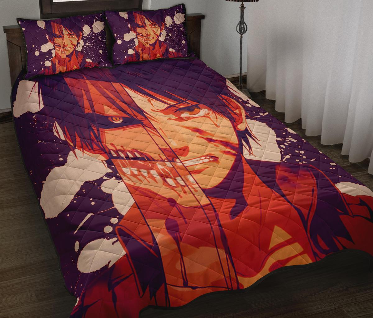 Attack On Titan 1 Anime Quilt Bed Set Pillow Case Amazing Decor Gift Ideas