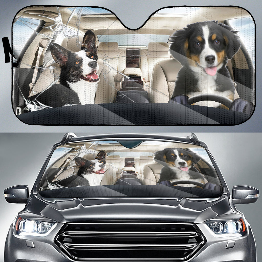 Border Collie Dog And Bernese Mountain Dog Car Auto Sunshade