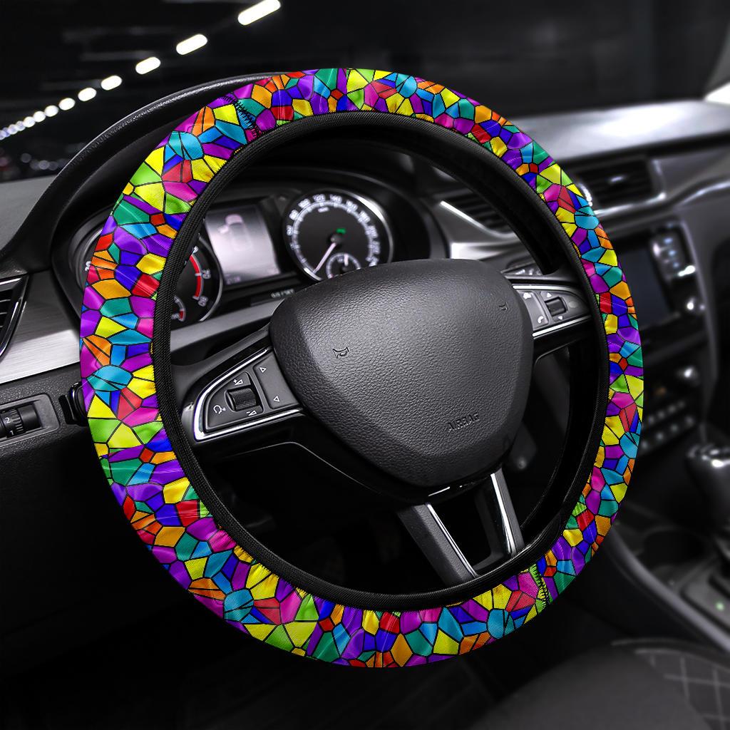 Stained Glass Rainbow Premium Car Steering Wheel Cover