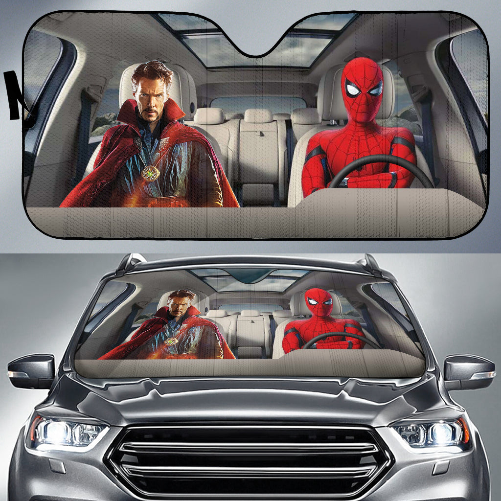 Spiderman And Dr. Strange Driving Auto Sun Shade