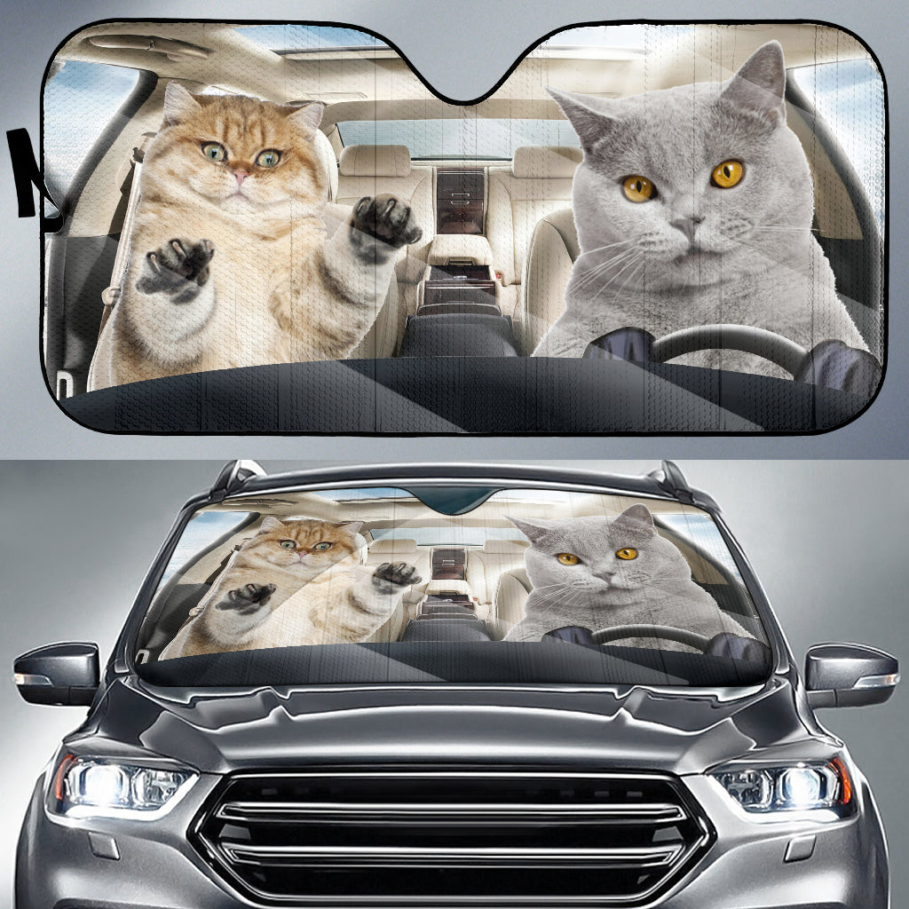 Two Crazy Fat Cat Car Sunshade