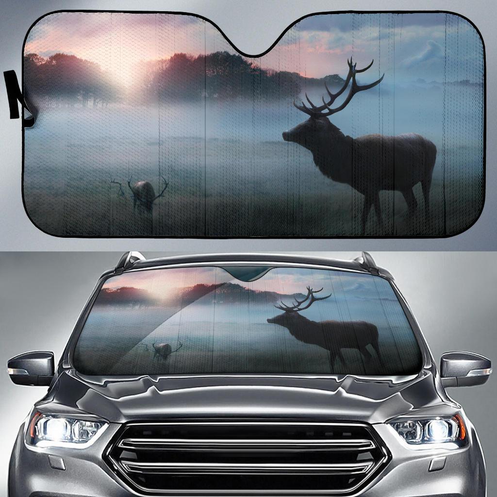 Deer Forest Morning Sunrise Fog Winter Hd Car Sun Shade Gift Ideas 2022