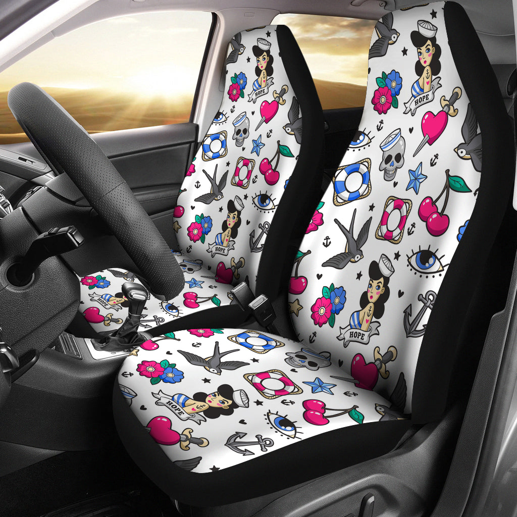 Old School Pattern With Heart Car Seat Covers