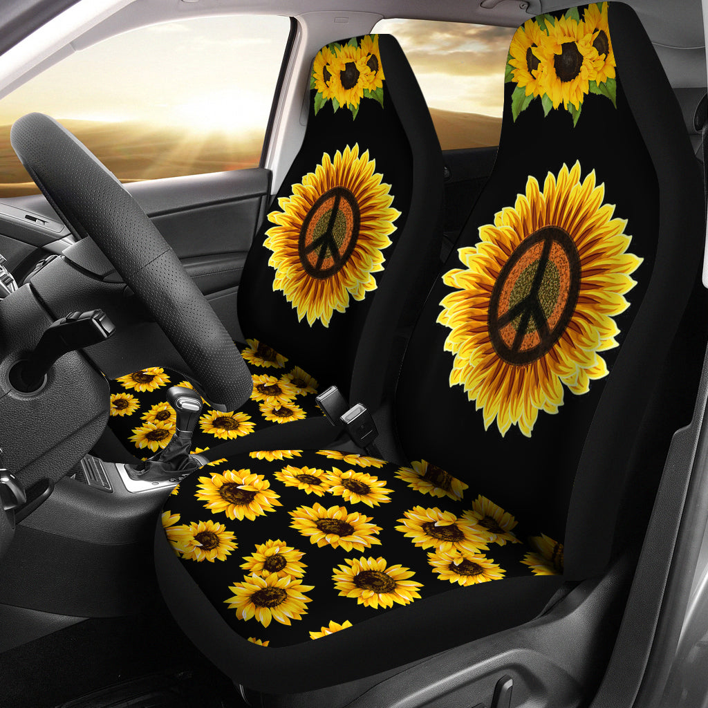 Sunflower Peace Sign 1960S 1970S Hippie Car Seat Covers