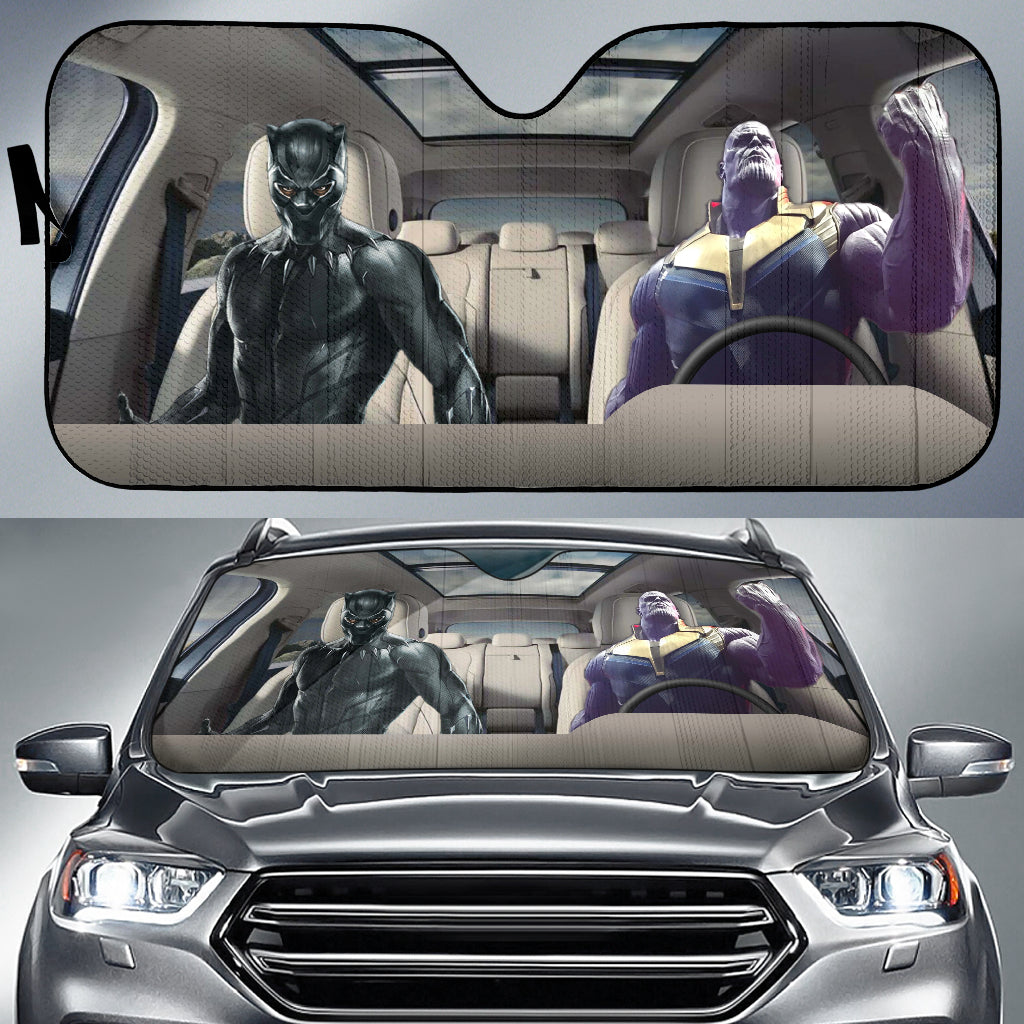 Black Panther And Thanos Driving Auto Sun Shade