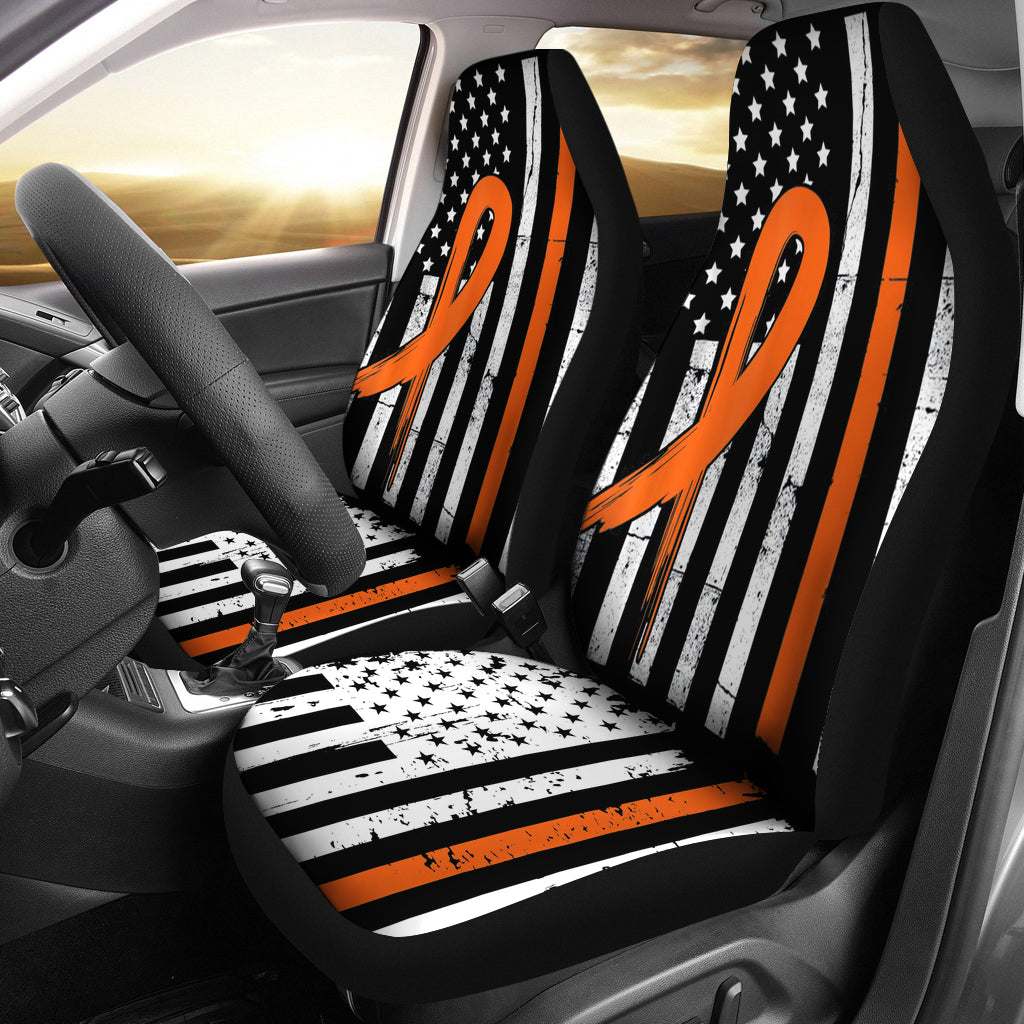 Multiple Sclerosis Awareness Orange Ribbon Us Flag Car Seat Cover