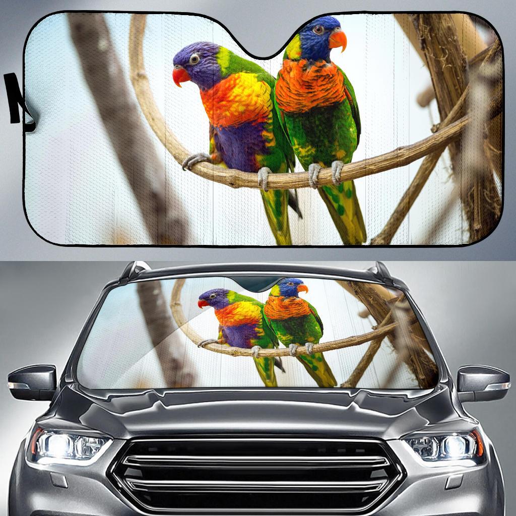 Parrots Pair Red Beak Hd 4K Car Sun Shade Gift Ideas 2022