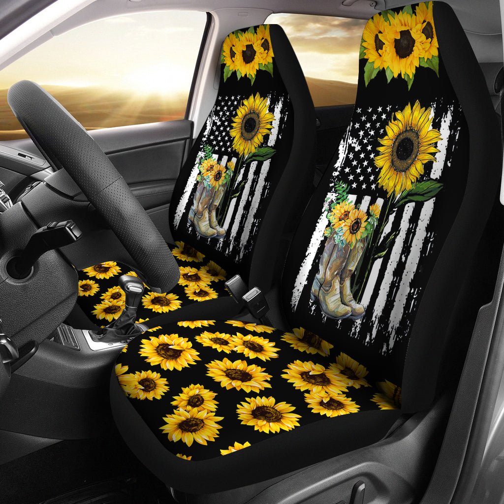 America Flag Sunflower Car Seat Covers