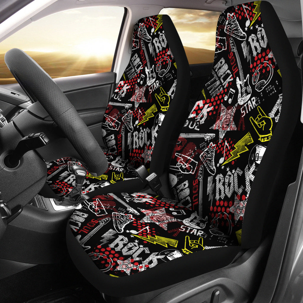 Rock Music Pattern With Guitar Car Seat Covers