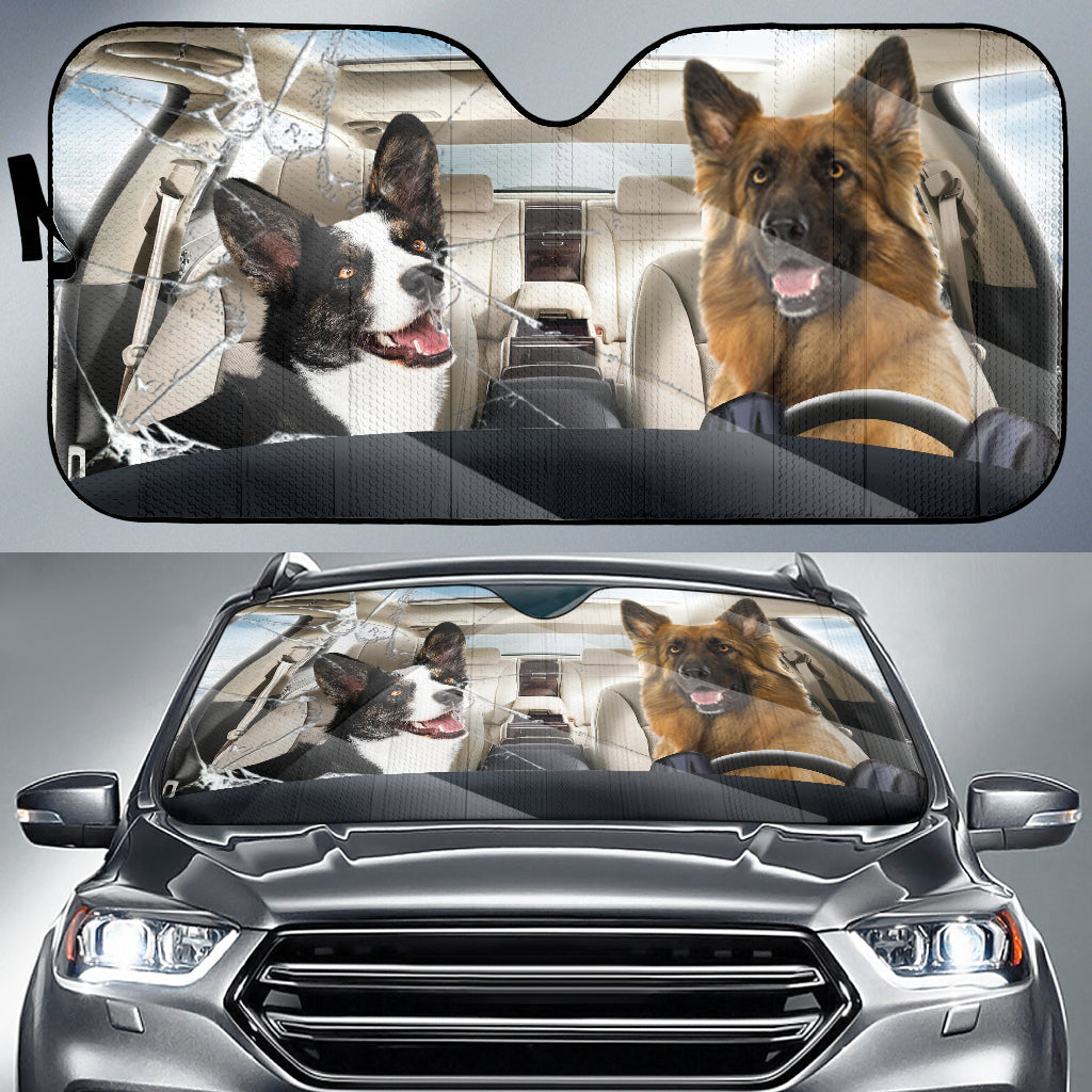 Border Collie Dog And German Shepherd Car Auto Sunshade 2