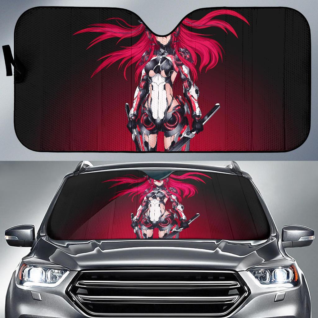 Mecha Girl Red Warrior Katana 4K Car Sun Shade Gift Ideas 2022