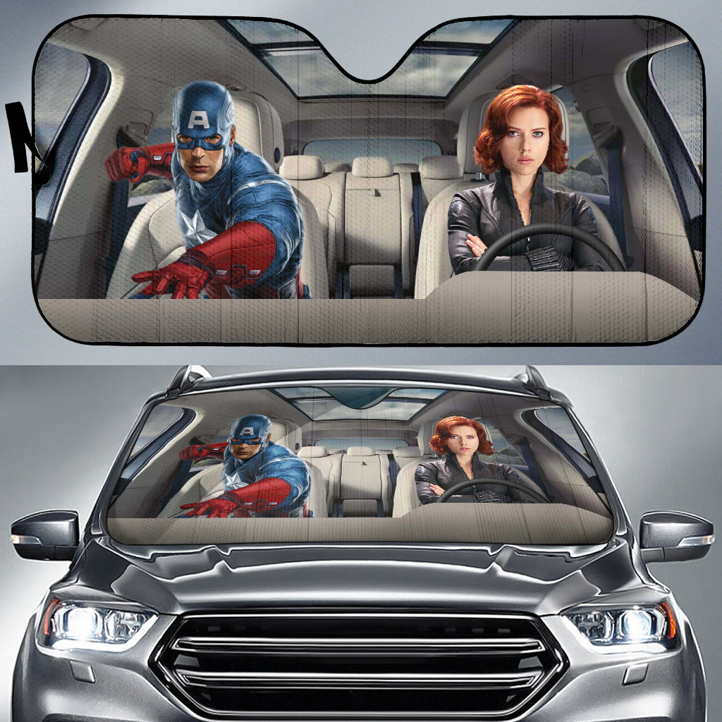 Black Widow And Captain America Auto Sun Shade