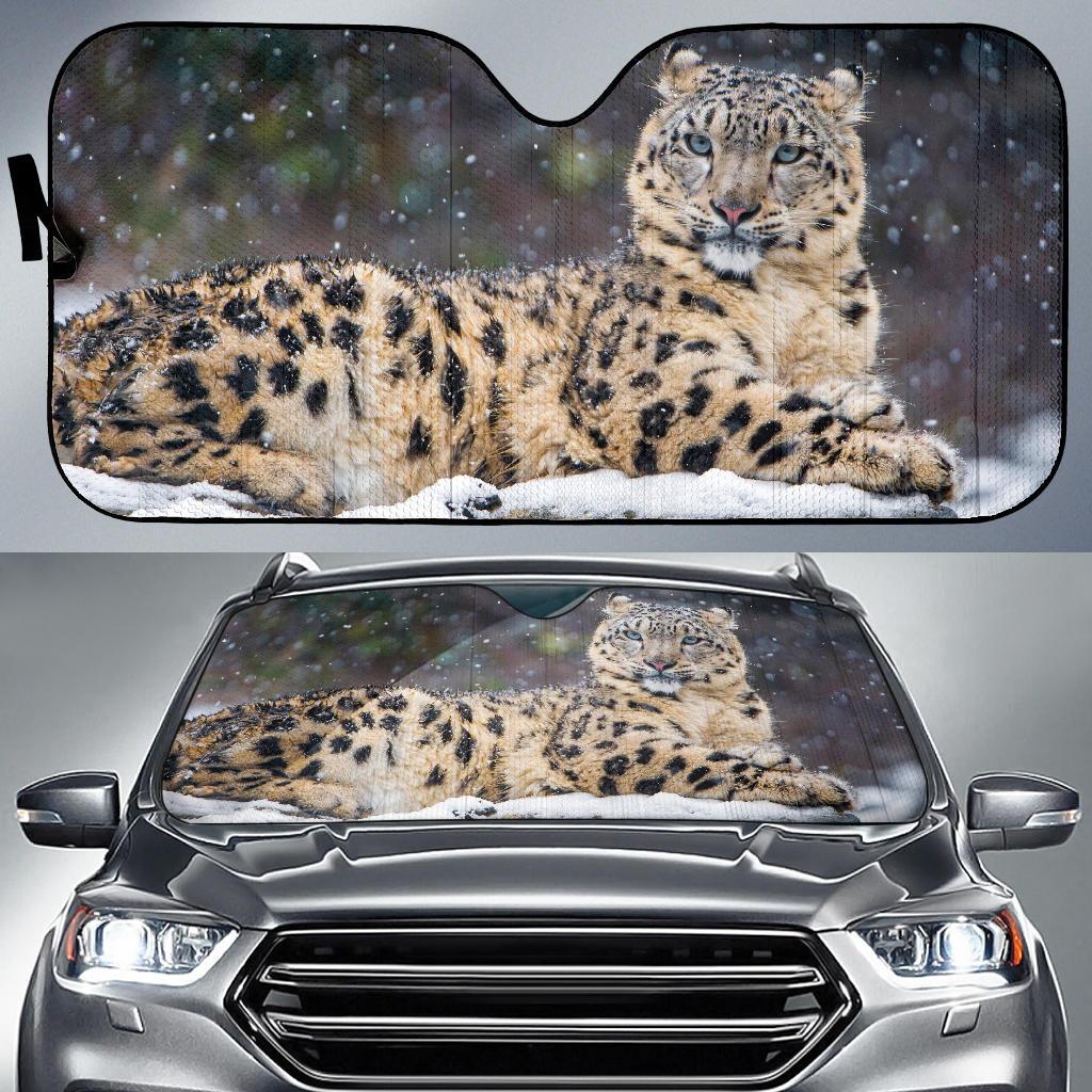 Snow Leopard Female Snow 4K Car Sun Shade Gift Ideas 2022