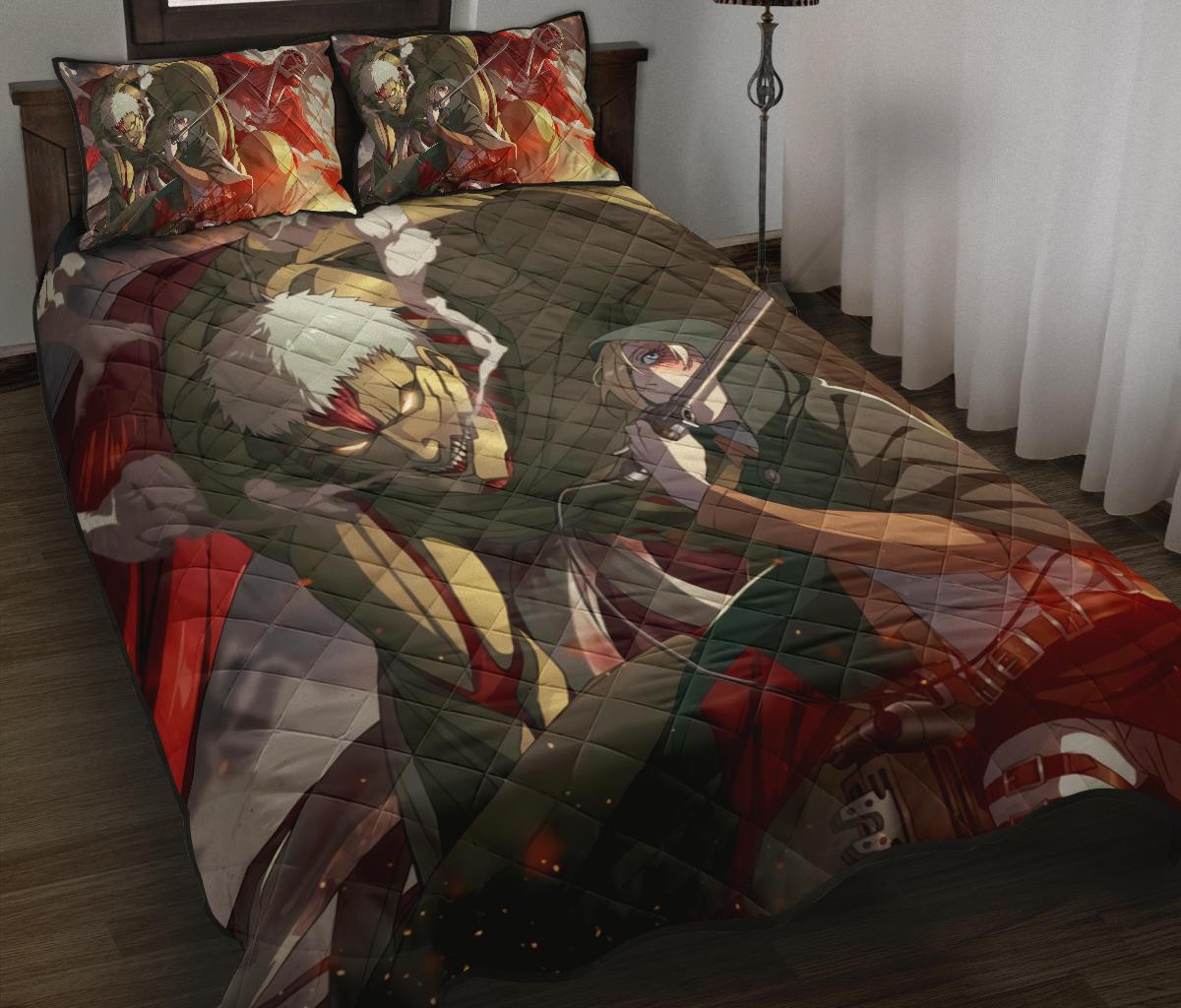 Attack On Titan 10 Anime Quilt Bed Set Pillow Case Amazing Decor Gift Ideas