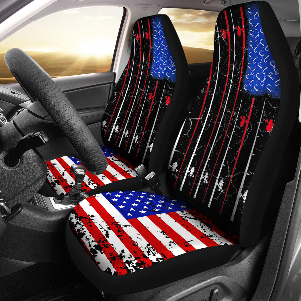 American Us Flag Fishing Rod Car Seat Covers