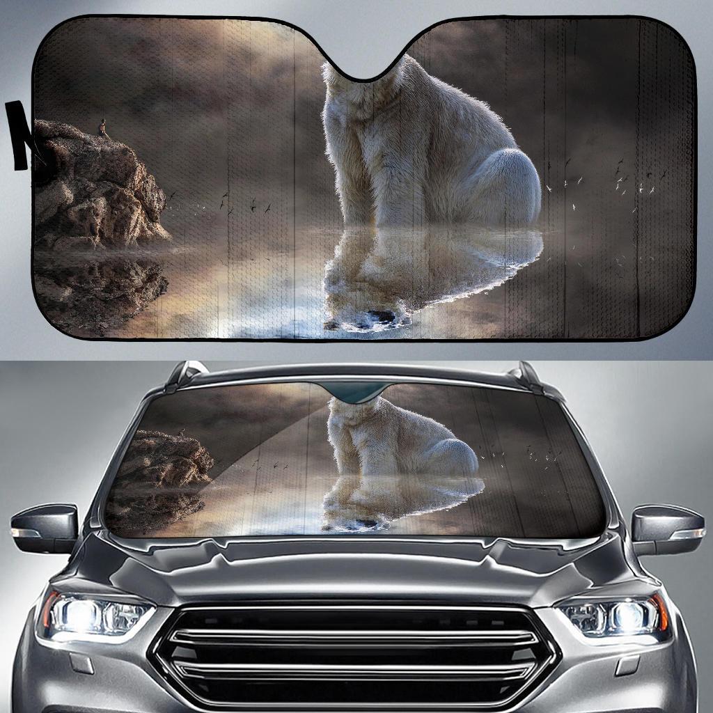 Polar Bear Moon Reflections Man Rocks Dream Birds 5K Car Sun Shade Gift Ideas 2022