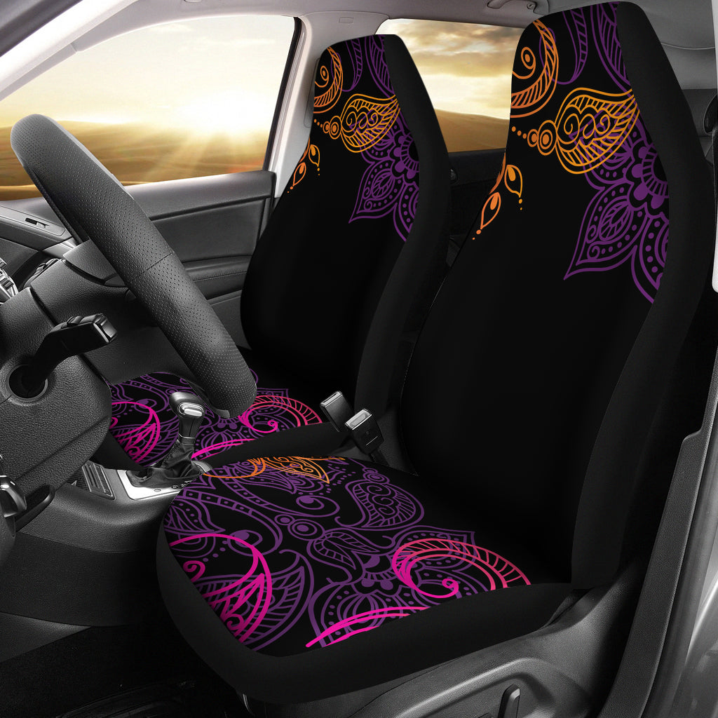 Purple Pink Orange Floral Decor Black Car Seat Covers