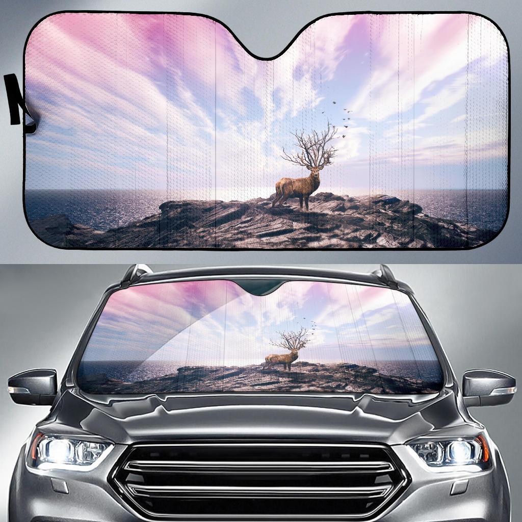 Deer Cliff Sea Hd 4K Car Sun Shade Gift Ideas 2022