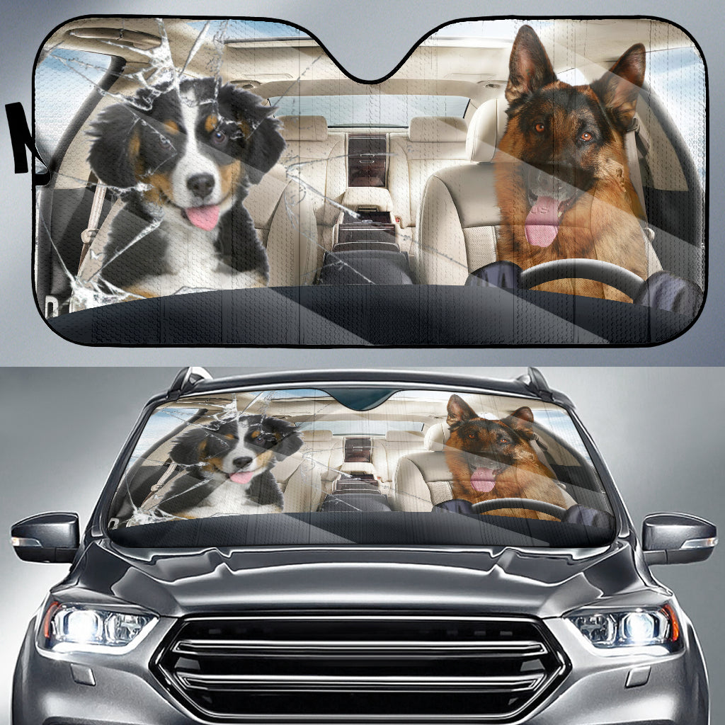 Border Collie Dog And German Shepherd Car Auto Sunshade 1