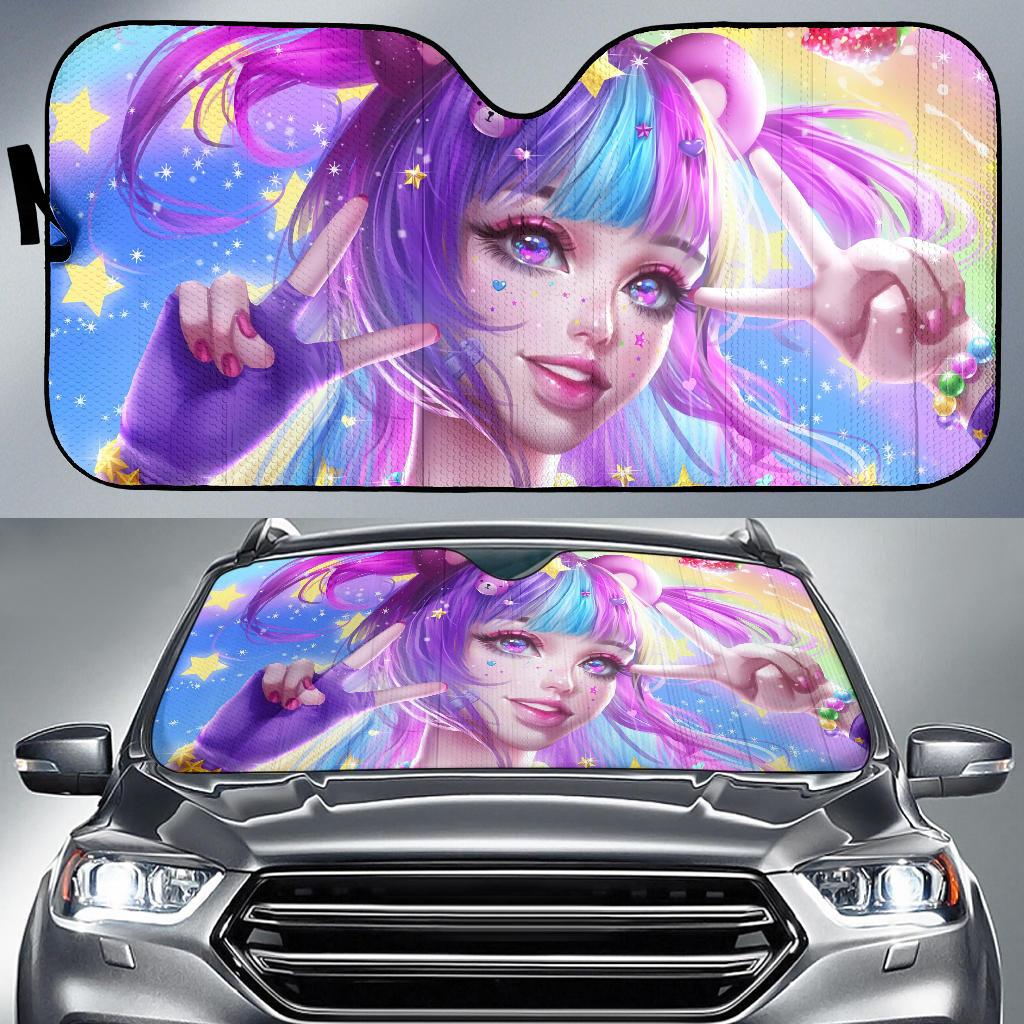 Anime Girl Strawberry Rainbow Colorful Hd Car Sun Shade Gift Ideas 2021