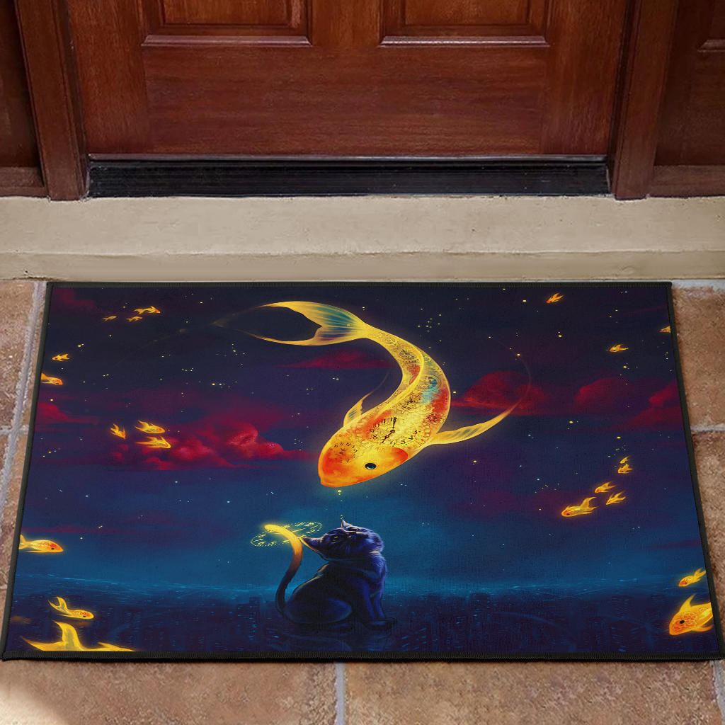 Cat Fish Catch The Moon Door Mats