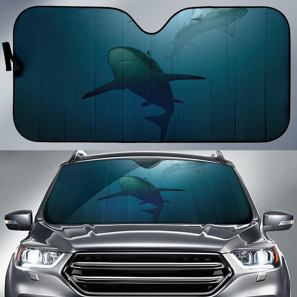 Underwater Sharks Blue Deep Sea Ocean 4K Car Sun Shade Gift Ideas 2022