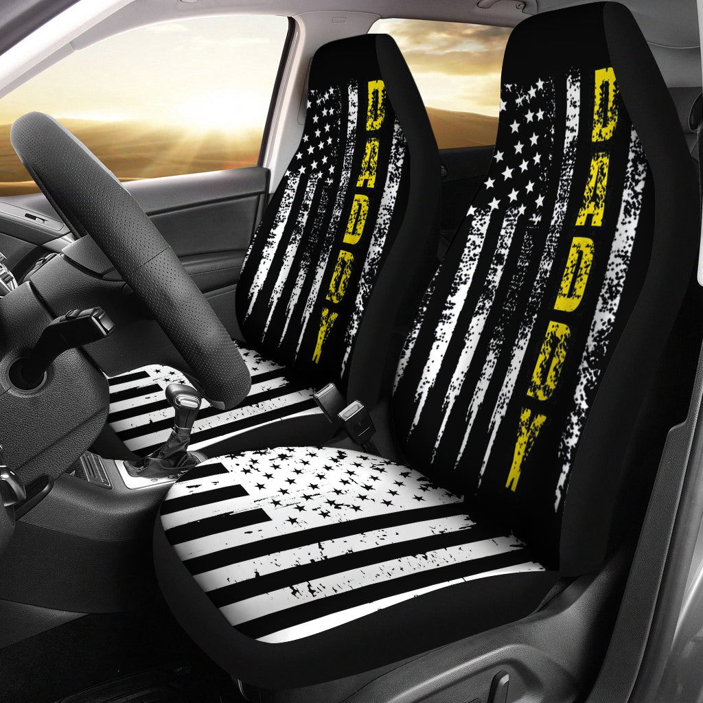 Tow Truck Driver Yellow Line Daddy Us Flag Distressed Car Seat Covers