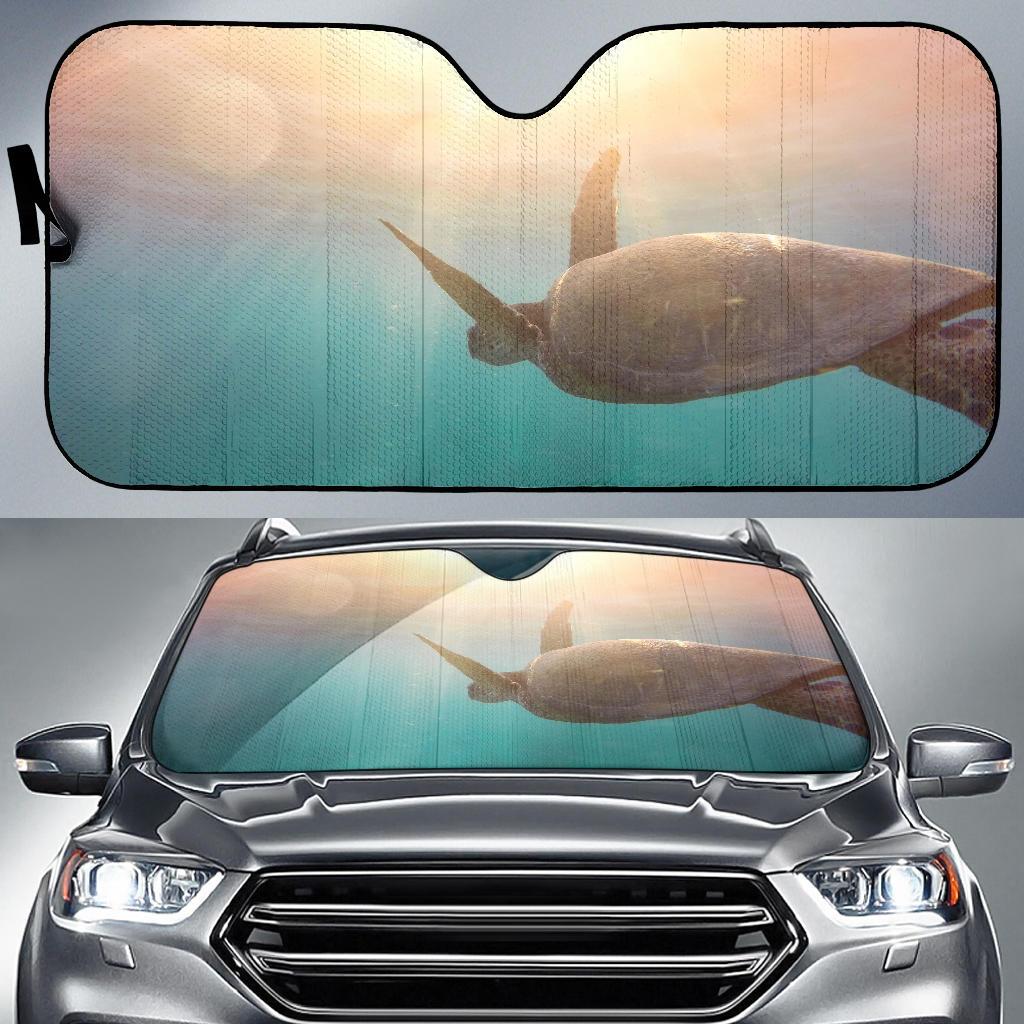 Turtle Reptile Underwater Sea Sun Light 4K Car Sun Shade Gift Ideas 2022