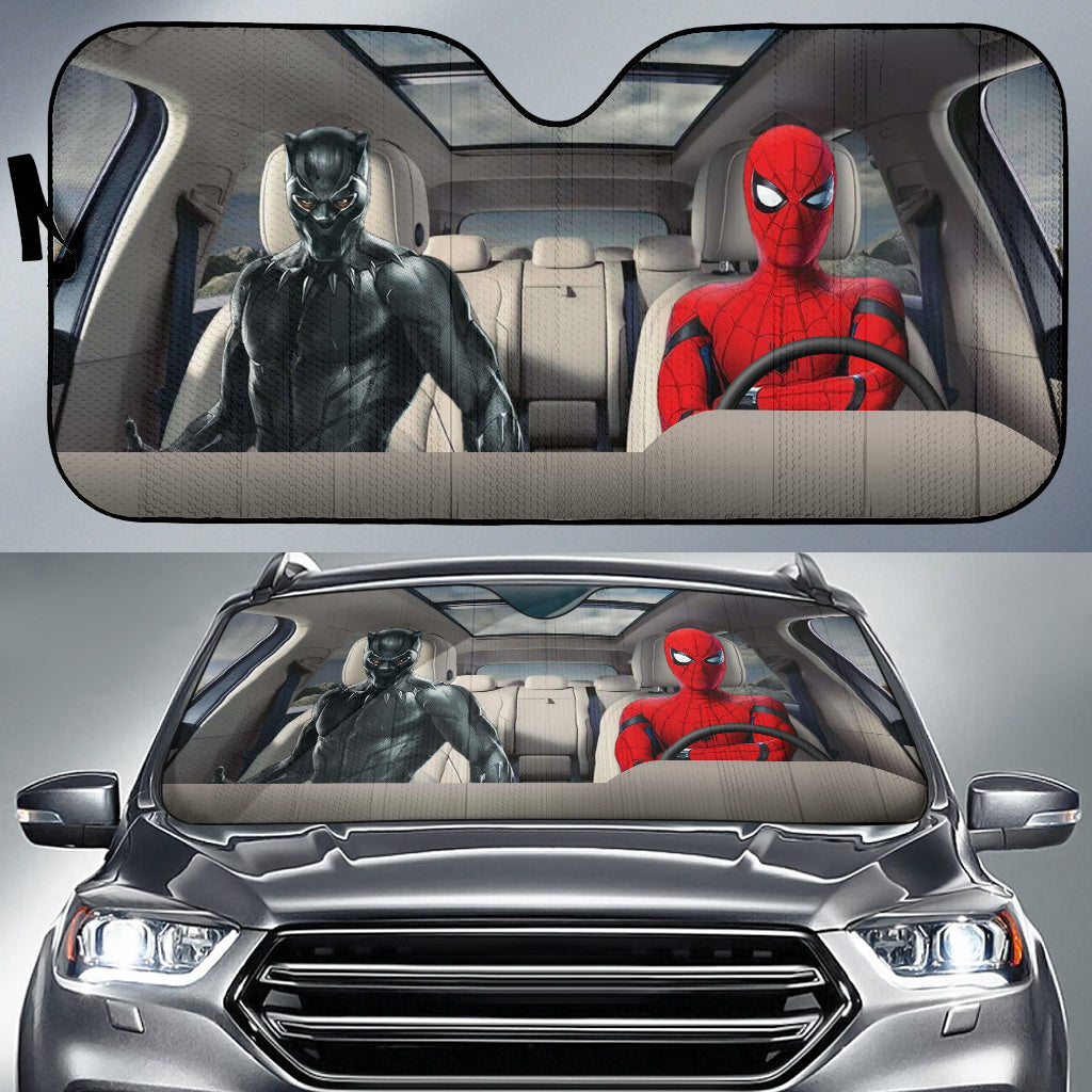 Spiderman And Black Panther Driving Auto Sun Shade