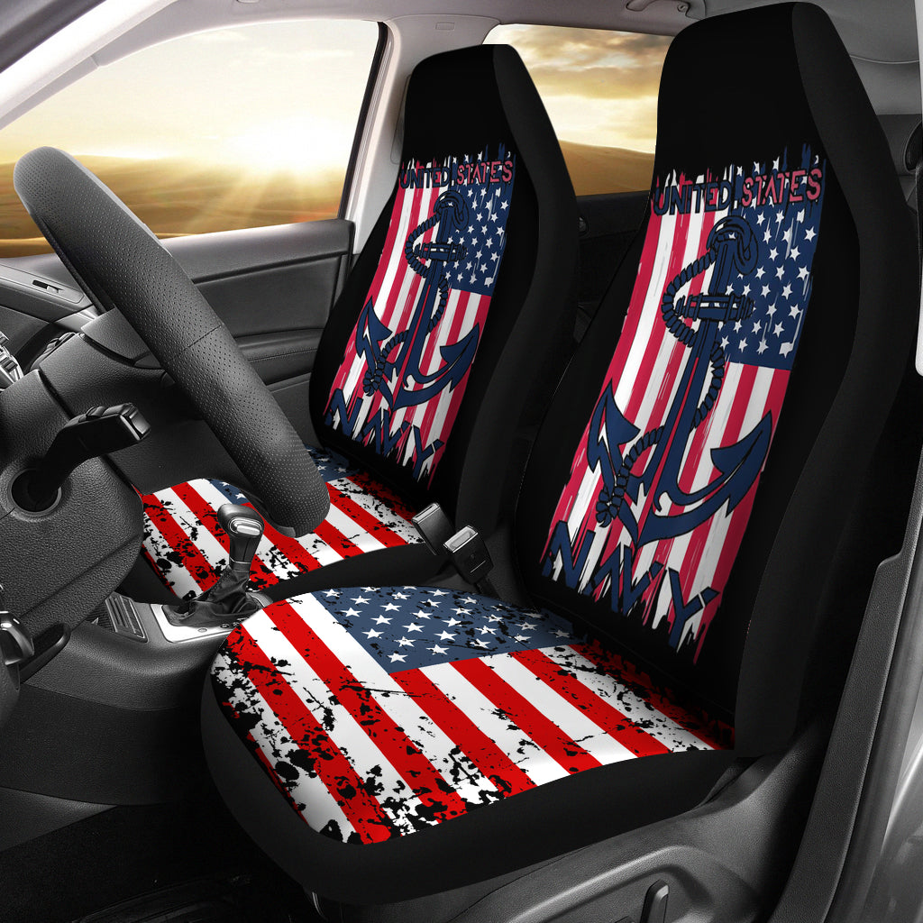 Us Navy Flag With Anchor For Navy Veterans And Soldiers Car Seat Covers