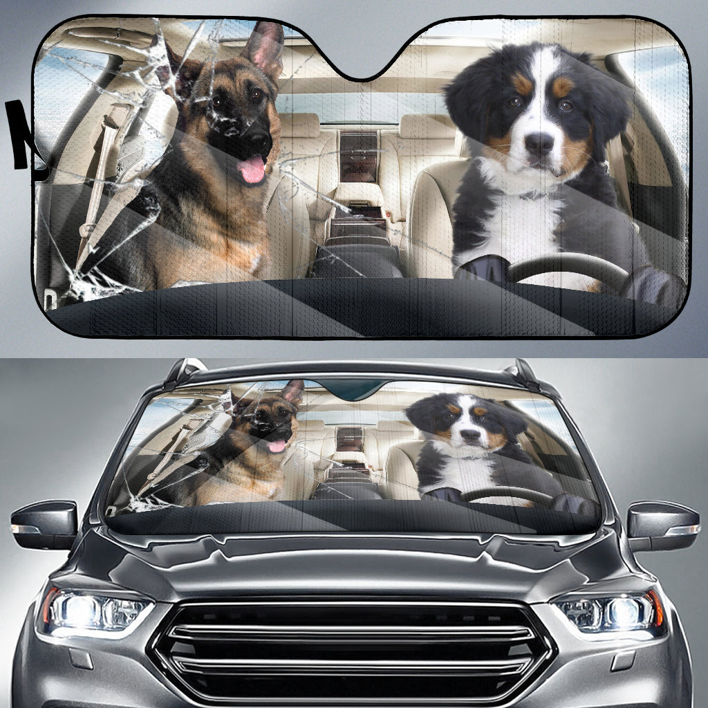 Border Collie Dog And German Shepherd Car Sunshade