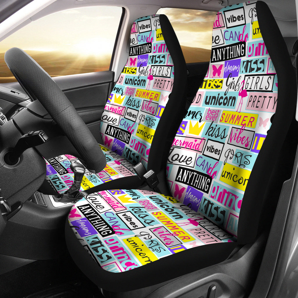 Abstract Pattern With Slogan, Grunge Elements Car Seat Covers