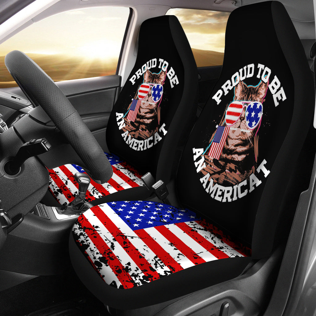 Cat Us Flag Sunglasses Proud To Be An Americat Car Seat Covers