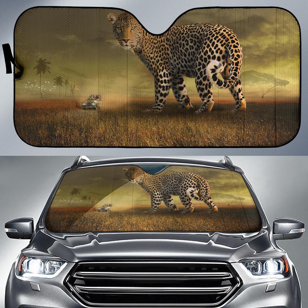 Leopard Safari Ride Tourists Landscape Wildlife 4K Car Sun Shade Gift Ideas 2022