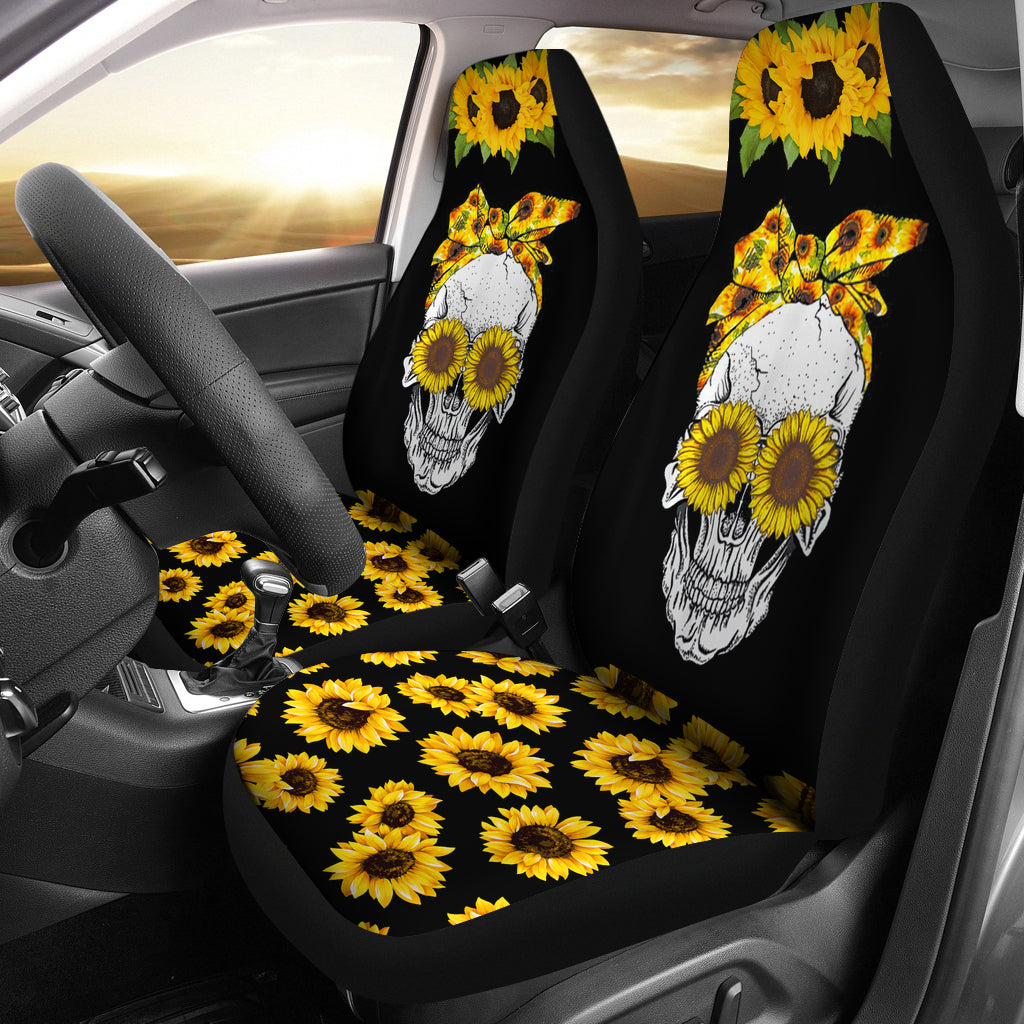 Skull Sunflower Floral Flowers Seat Covers