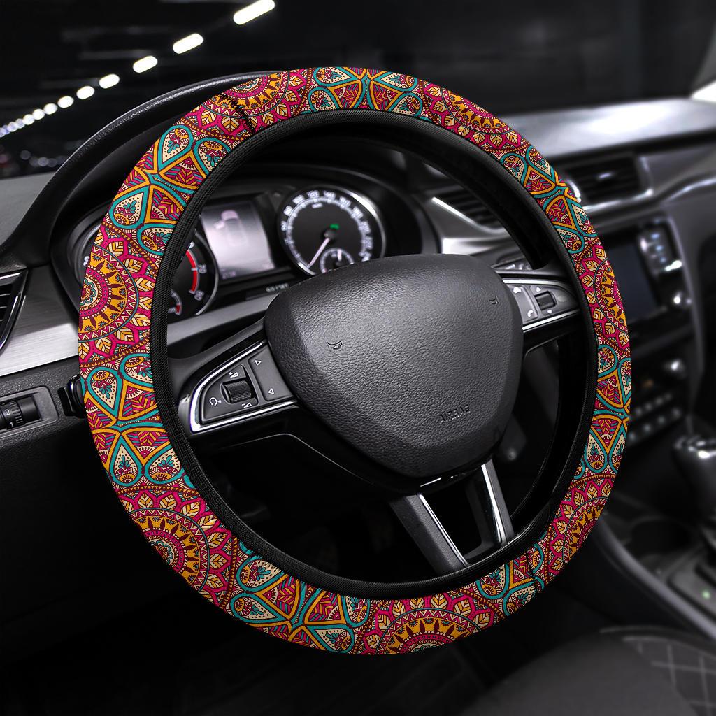 Mandala Flower Color Abstract Premium Car Steering Wheel Cover