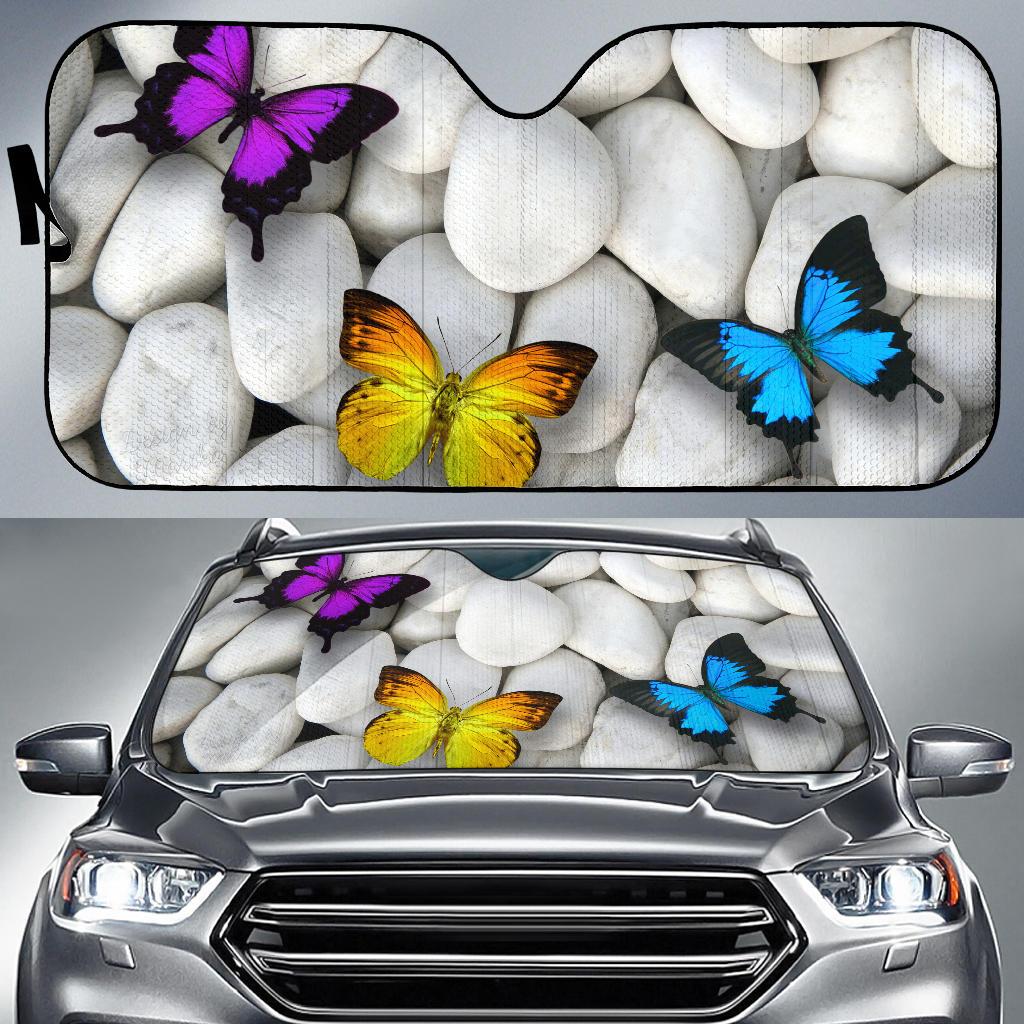 Colorful Butterflies White Stones Hd Car Sun Shade Gift Ideas 2022