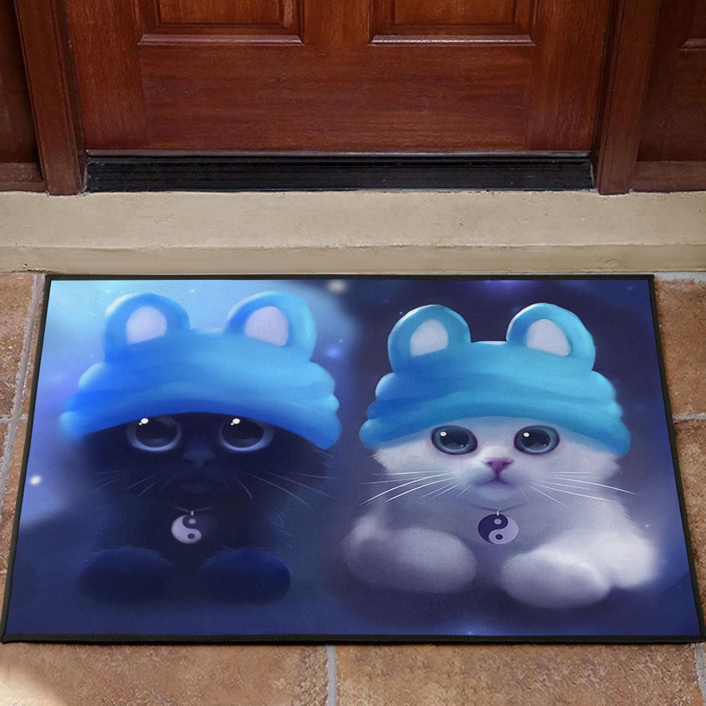 Cute Cat Digital Art Door Mats