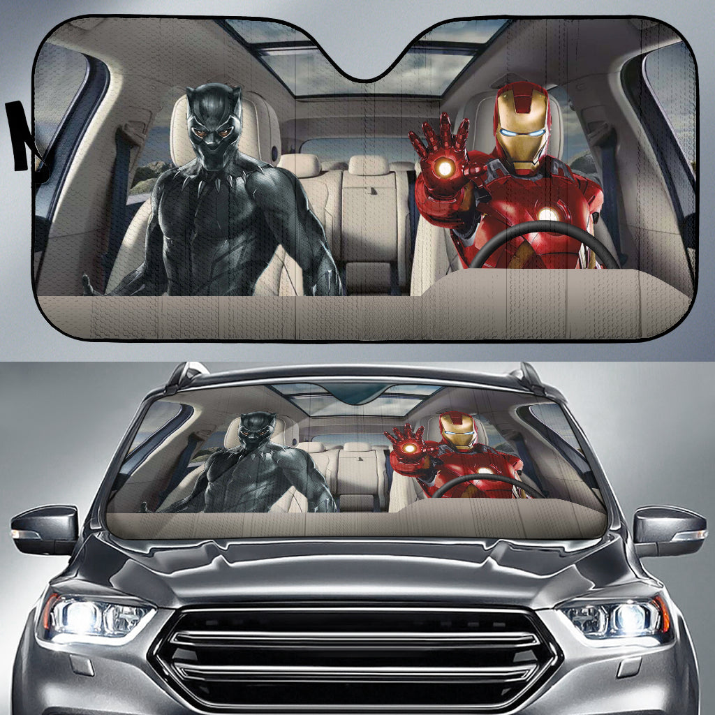 Black Panther And Iron Man Auto Sun Shade