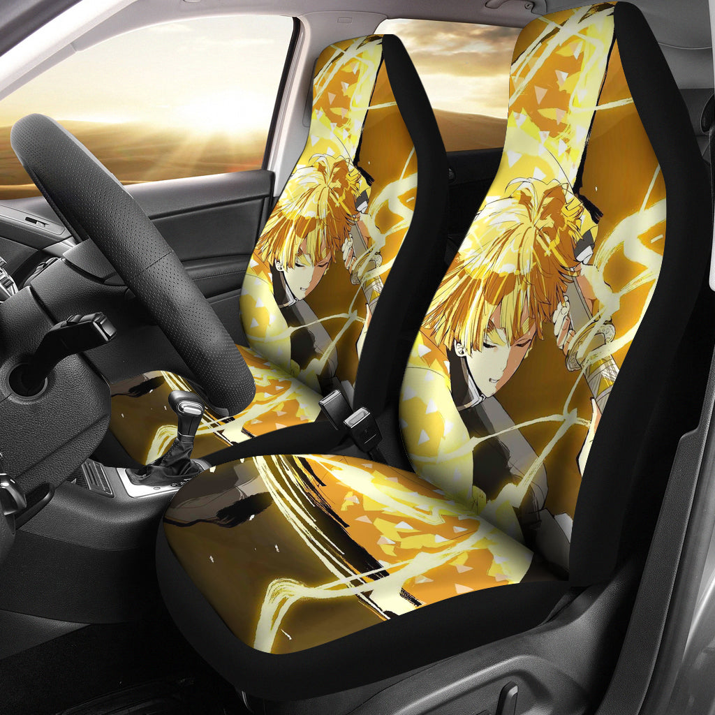 Cool Zenitsu Agatsuma Demon Slayer Car Seat Covers Gift For Fan Anime