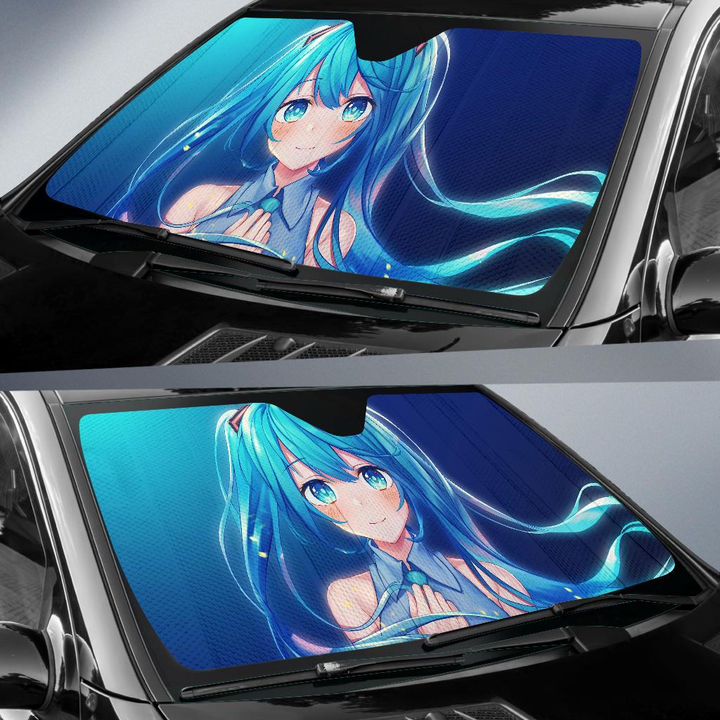 Cute Hatsune Miku Anime Girl Aqua Blue 4K Car Sun Shade Gift Ideas 2022