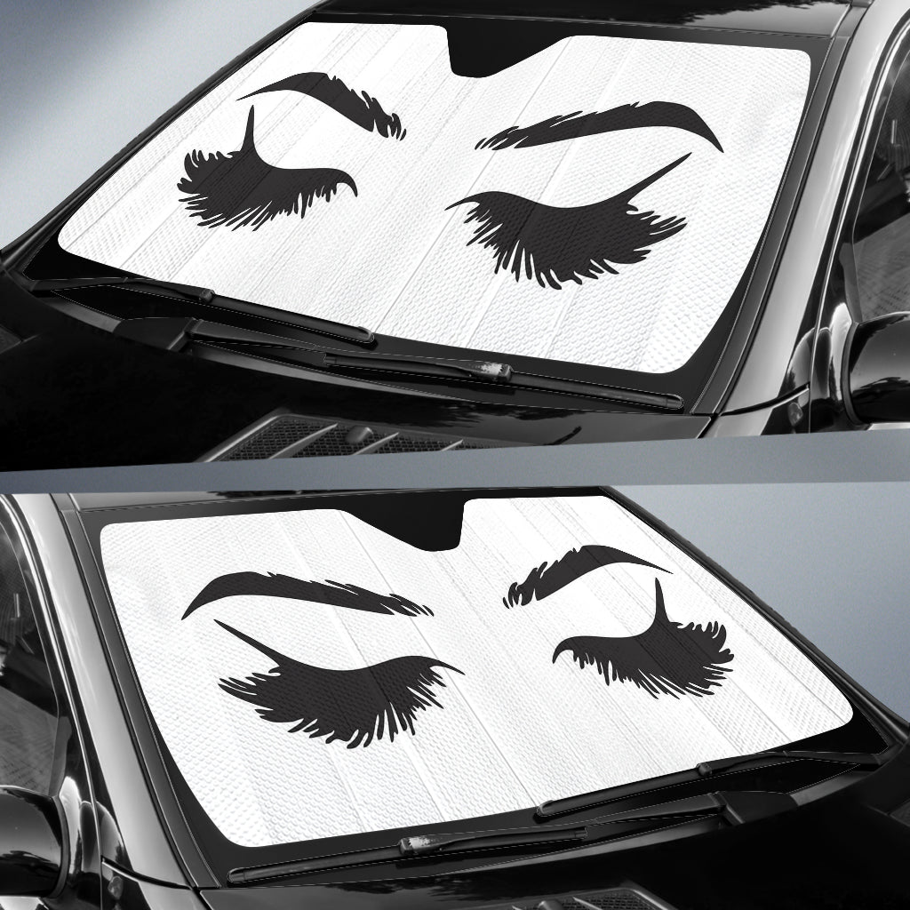 Cartoon Lady Close Eyes Black Car Auto Sun Shades Windshield Accessories Decor Gift