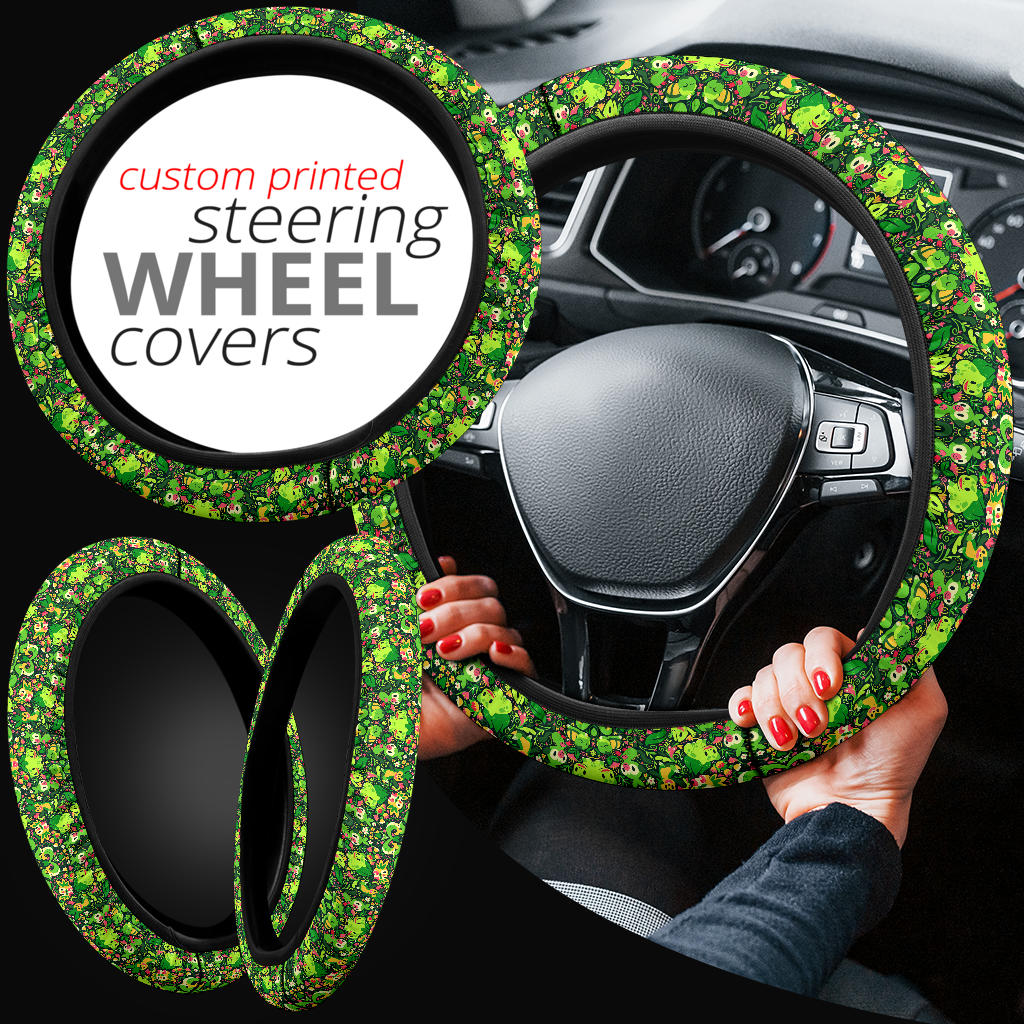 Pattern Pokemon Grass Green Car Custom Steering Wheel Cover