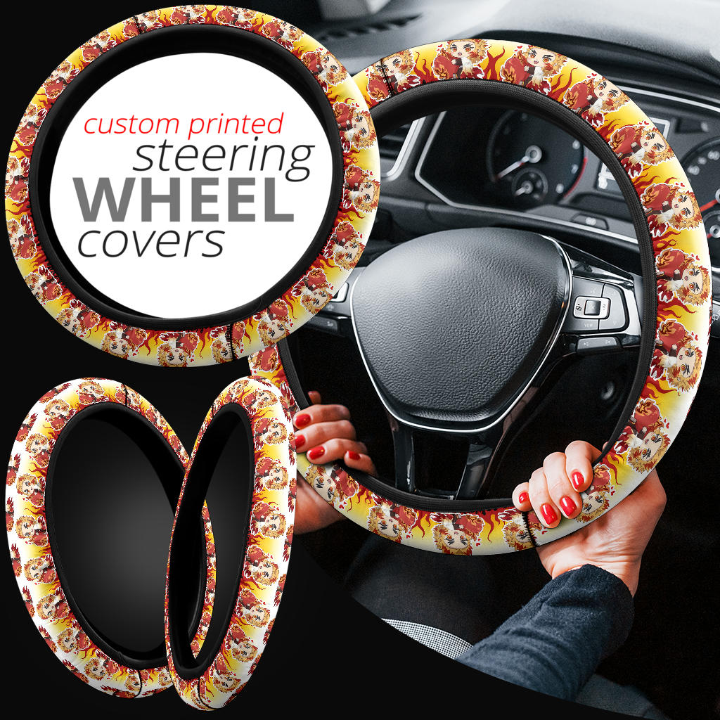 Heart Rengoku Kyojuro Chipi Demon Slayer Anime Car Steering Wheel Cover 1