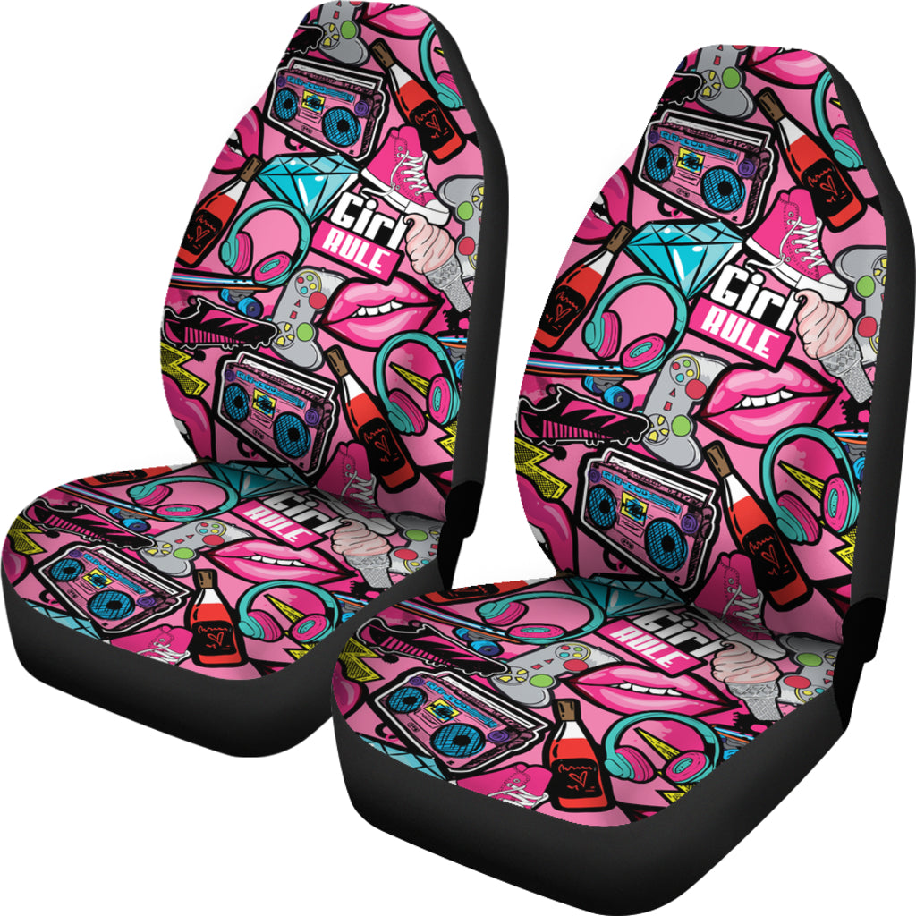 Pattern With Lips, Joystick, Headphones, Music Car Seat Covers