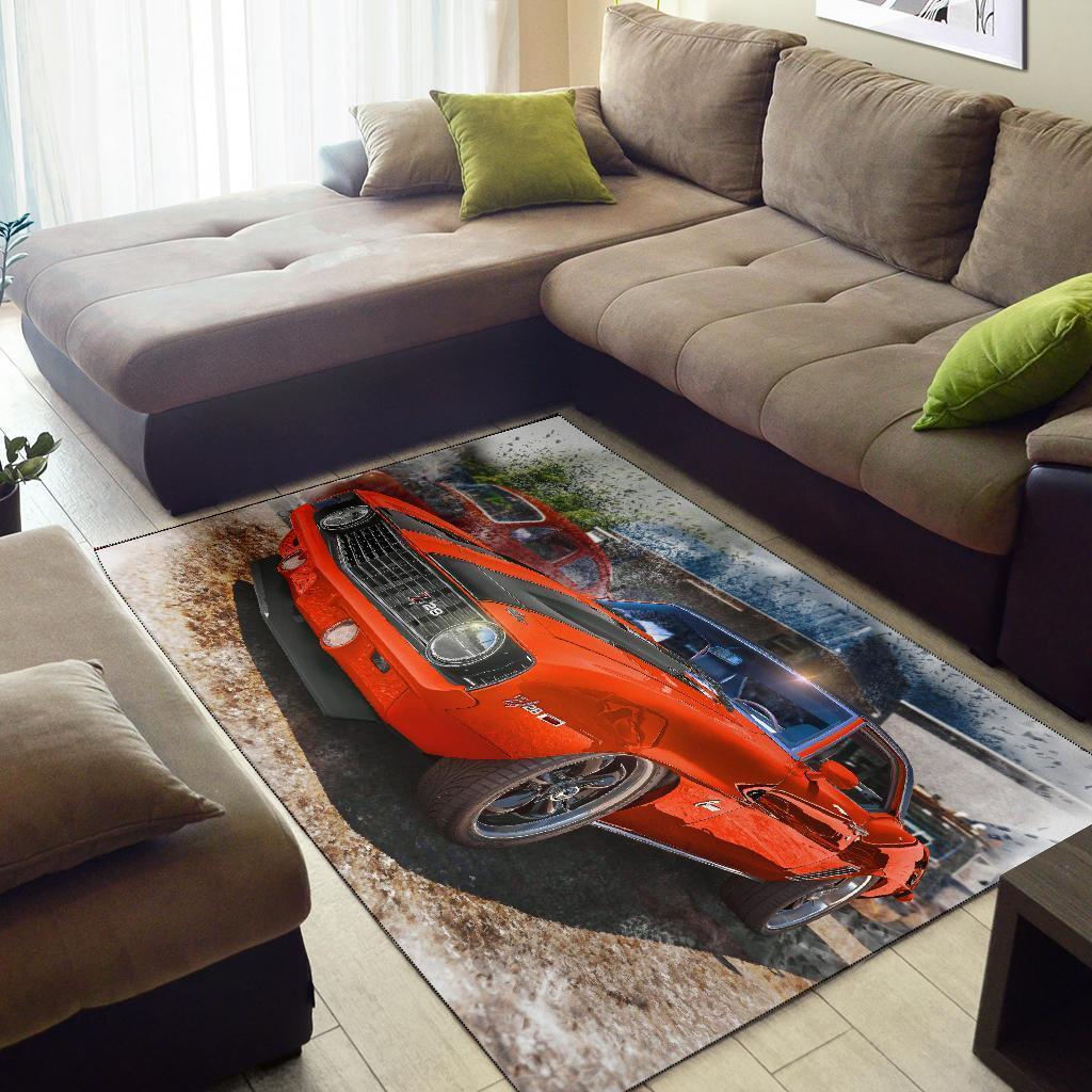 1969 Orange Chevy Camaro Muscle Car Art Area Rug Carpets