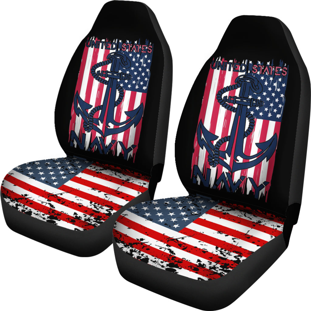 Us Navy Flag With Anchor For Navy Veterans And Soldiers Car Seat Covers