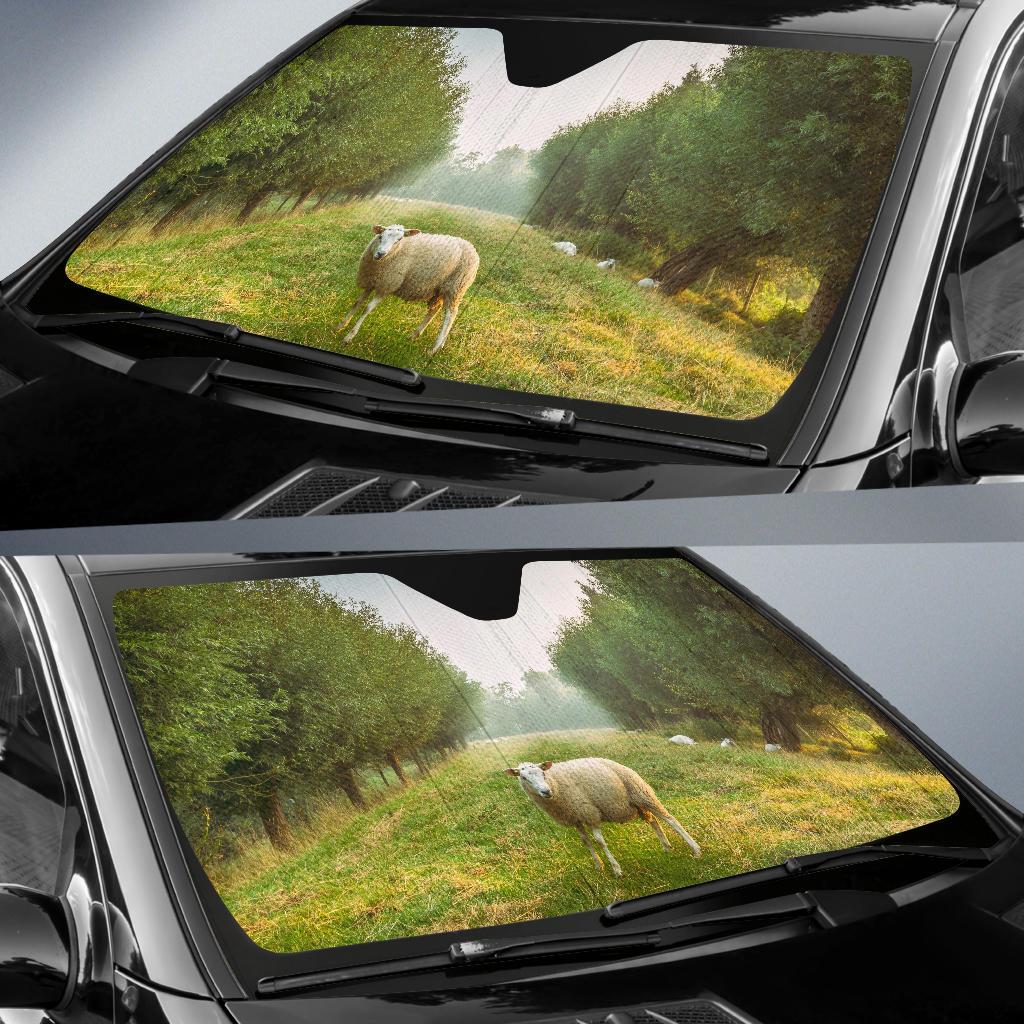 Sheep Morning Landscape Trees Fog Hd 5K Car Sun Shade Gift Ideas 2021