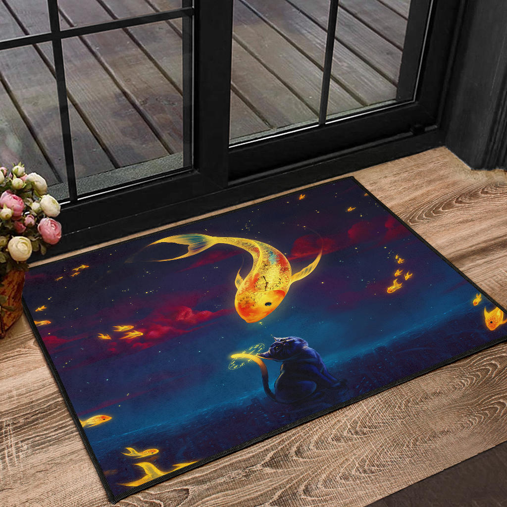 Cat Fish Catch The Moon Door Mats